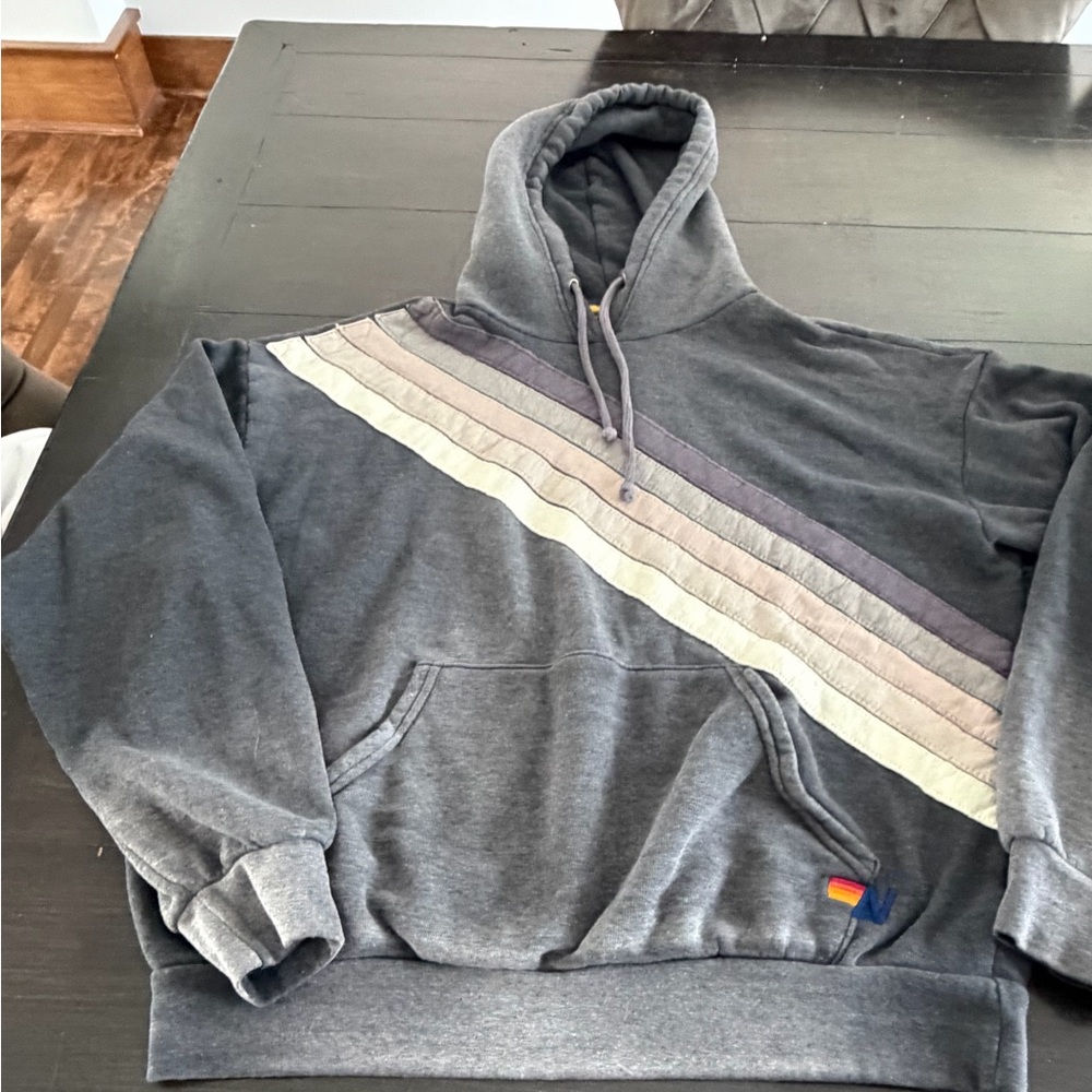Aviator Nation Gray Hoodie with faded Striped Design- Unisex size XS
